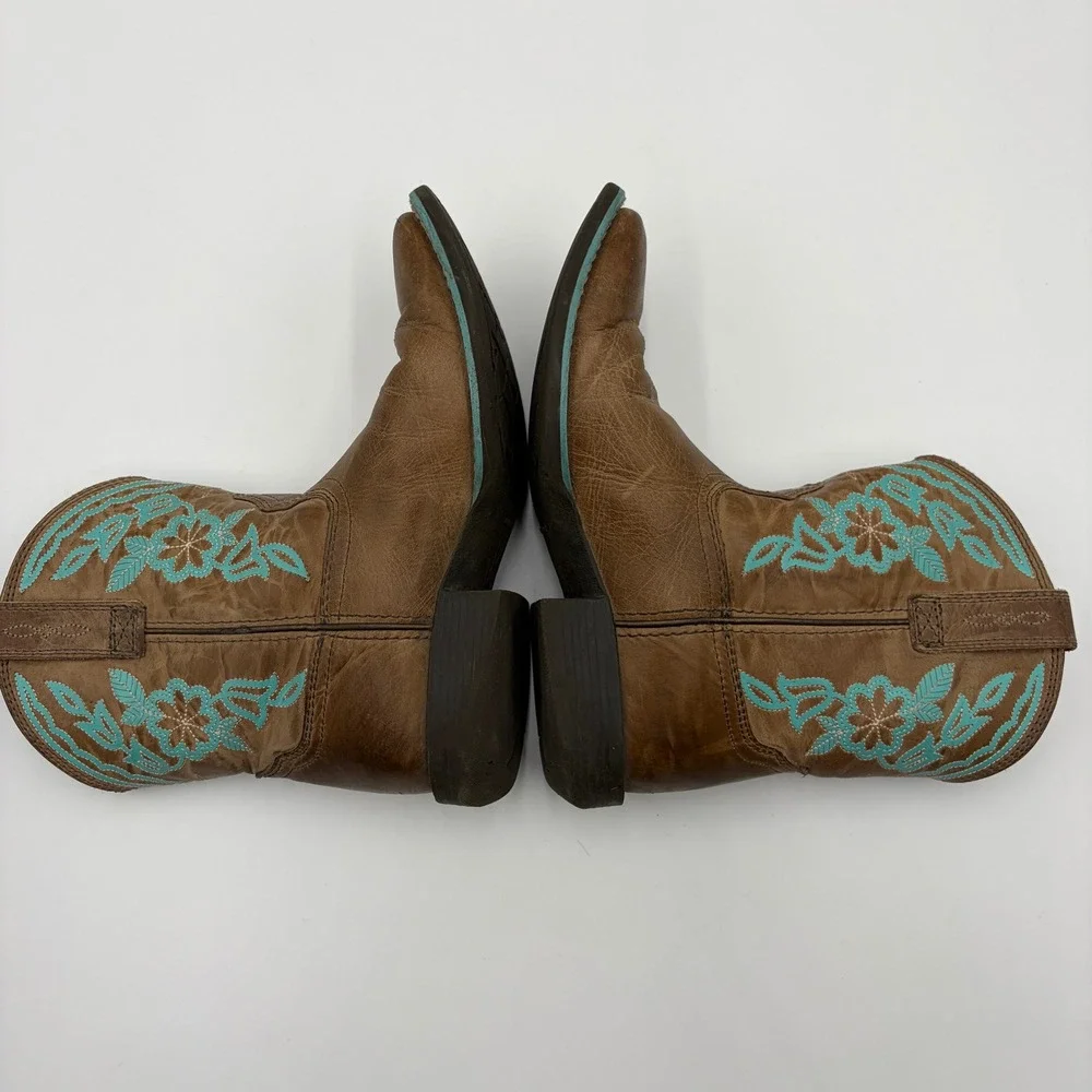 Ariat Kids Fatbaby Heritage Western Boots Size 1 Brown Turquoise Leather